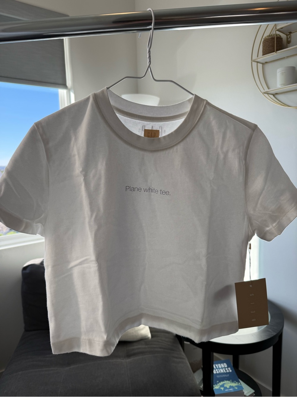 GAP White Cropped Tee with Subtle Text